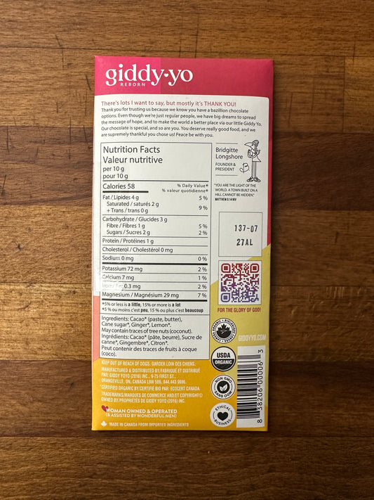 Craft Dark Chocolate - Ginger Lemon 76% - 60gr by Giddy Yo