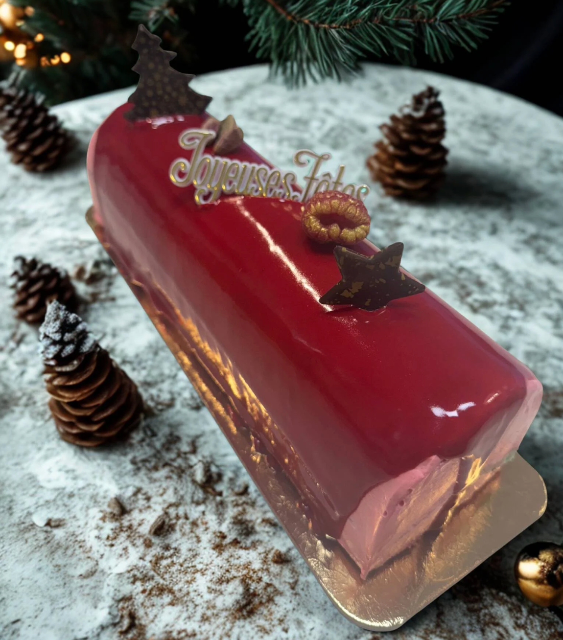Raspberry chocolate Christmas Log - Bûche de Noël by l'Artisan (DF) - order now