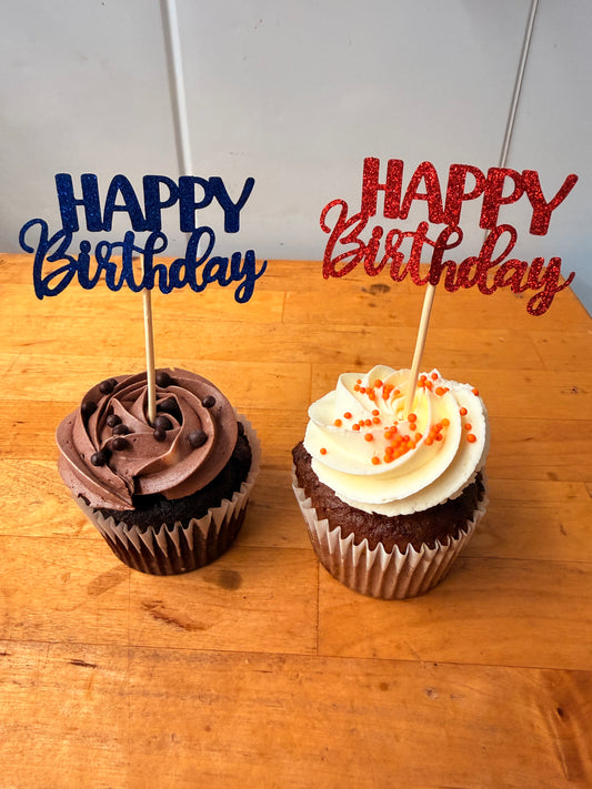 Happy Birthday sign for cupcakes or 4" cake (available in different colours)