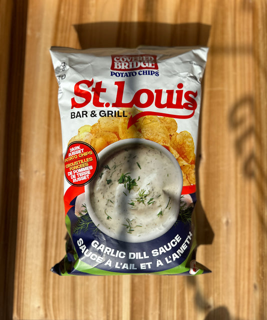 St Louis Garlic Dill Sauce Potato Chips By Covered Bridge