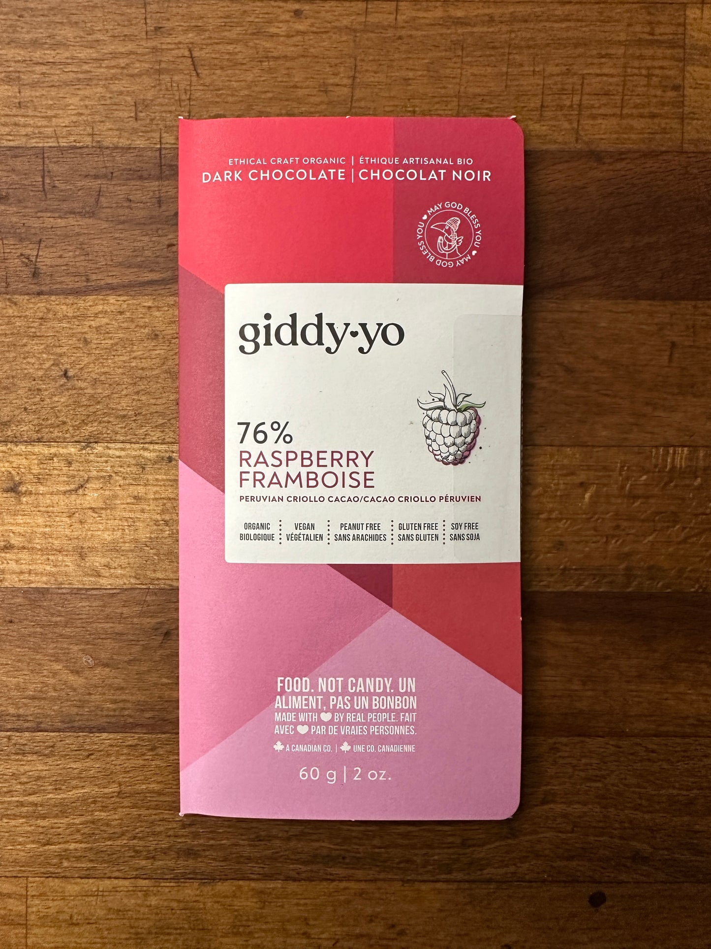 Craft Dark Chocolate - Raspberry 76% - 60gr by Giddy Yo