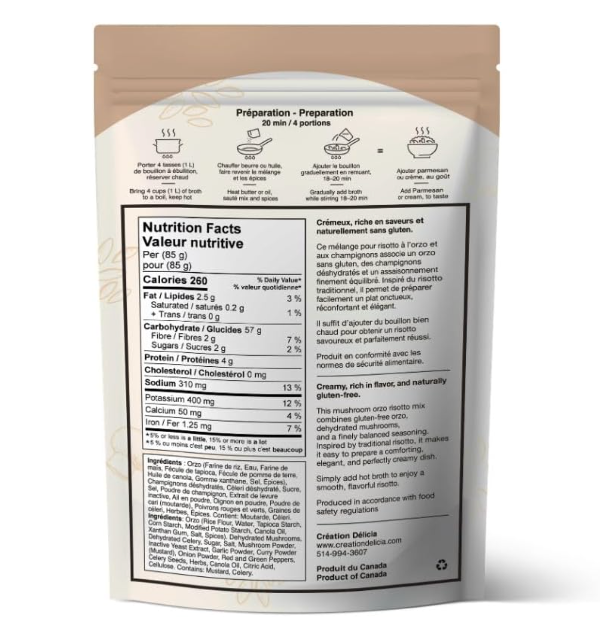Gluten-Free Orzo-Based Risotto & Mushroom Mix By Création Delicia