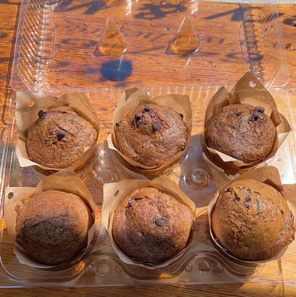 Zucchini muffins (6) with dark chocolate chips - Vegan